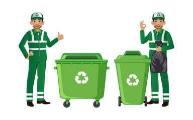 Set of street cleaner with different poses