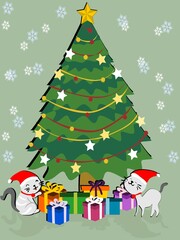 Cats and Christmas tree in one frame