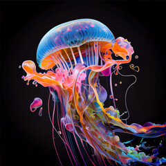 Colorful acid Jellyfish moving in water. illustration