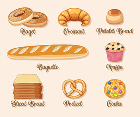 Set of bread and pastry bakery products