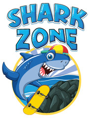 Shark zone icon with shark cartoon character