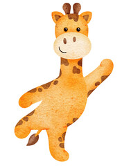 Watercolor cute giraffe cartoon character 