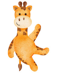Watercolor cute giraffe cartoon character 