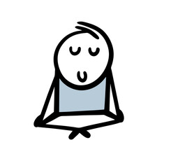 A man during a yoga class sits in a relaxed pose and meditates.