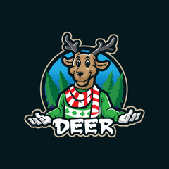 Deer mascot logo design vector with modern illustration concept style for badge, emblem and t shirt printing. Smart deer christmas illustration.