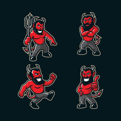 Devil mascot logo design vector with modern illustration concept style for badge, emblem and t shirt printing. Smart devil illustration mascot pack.