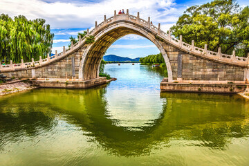 Fototapeta na wymiar Moon Gate Bridge Reflection Summer Palace Beijing China