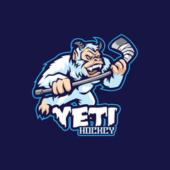 Yeti mascot logo design vector with modern illustration concept style for badge, emblem and t shirt printing. Yeti hockey illustration for sport and esport team. - obrazy, fototapety, plakaty