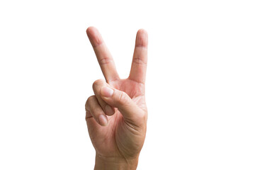 Victory or peace sign or number two hand sign. Isolated. 