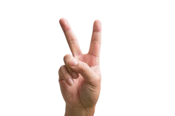Fotobehang Victory or peace sign or number two hand sign. Isolated.  © sinseeho