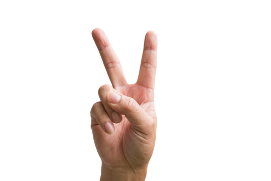 Victory or peace sign or number two hand sign. Isolated. 