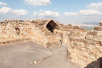 Remains  of the outer walls on the ruins of the great Hospitaller fortress - Belvoir - Jordan Star - located on a hill above the Jordan Valley in Israel