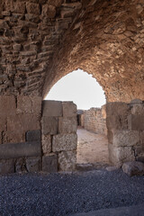 Remains  of the outer walls on the ruins of the great Hospitaller fortress - Belvoir - Jordan Star - located on a hill above the Jordan Valley in Israel