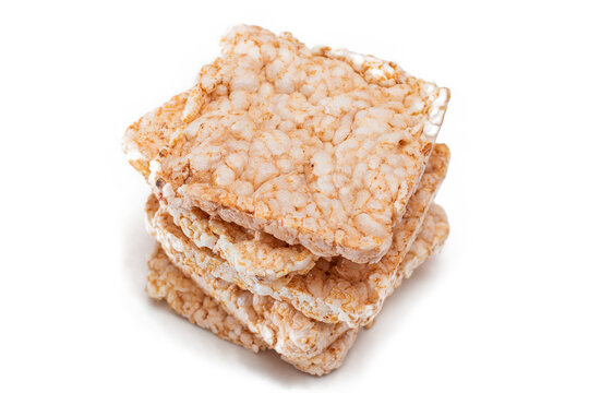 A Stack of Square Rice Cakes - Isolated on White. Dietary Crispbread - Isolation
