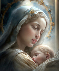 Mary and Jesus - obrazy, fototapety, plakaty