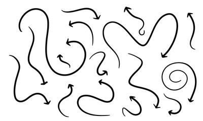 A set of wavy uneven black arrows on a white background