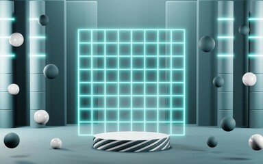 3D render of Podium background in blue tones for displaying cream products. cosmetics