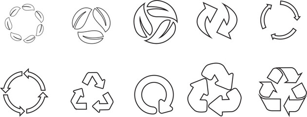 recycle icon set, line version, vector eps10