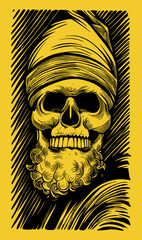 Vector angry santa claus skull zombie mascot illustrations. Santa claus in the style lino print
