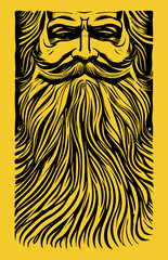 Vector hand drawn christmas santa claus face and beard in the style of lino print illustrations