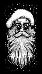 Vector hand drawn christmas santa claus in the style of lino print illustrations. Christmas vector illustration.