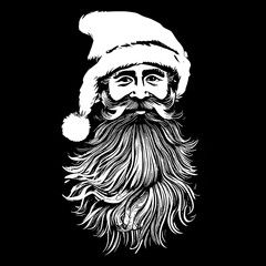 Vector hand drawn christmas santa claus in the style of lino print illustrations. Christmas vector illustration.