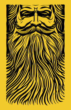 Vector hand drawn christmas santa claus face and beard in the style of lino print illustrations