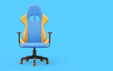 Multicolored gaming armchair. 3D rendering. Icon on blue background, space for text. © photolas