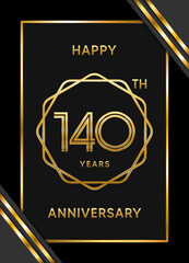 140th Anniversary. Anniversary Template Design With Golden Text, Vector Template Illustration