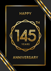 145th Anniversary. Anniversary Template Design With Golden Text, Vector Template Illustration