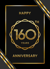 160th Anniversary. Anniversary Template Design With Golden Text, Vector Template Illustration
