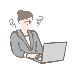 ビジネス　パソコン　悩む　困る　女性　イラスト
