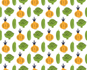 vegetables pattern background. Food pattern background. Hand drawn abstract vegetable pattern. Organic doodle pattern background.