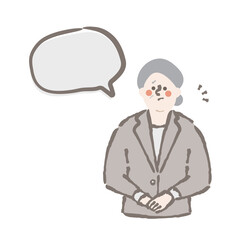 ビジネス　高齢女性　悩む　困る　吹き出し　イラスト