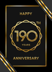190th Anniversary. Anniversary Template Design With Golden Text, Vector Template Illustration