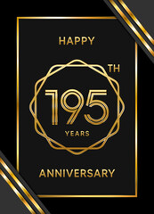 195th Anniversary. Anniversary Template Design With Golden Text, Vector Template Illustration