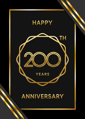 200th Anniversary. Anniversary Template Design With Golden Text, Vector Template Illustration
