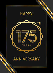 175th Anniversary. Anniversary Template Design With Golden Text, Vector Template Illustration