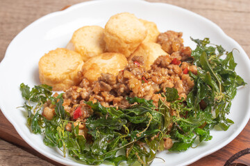 Stir Fried Egg Tofu with Pork Basil