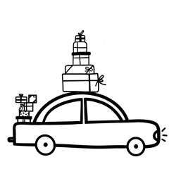 A car laden with gifts, in the style of a doodle.