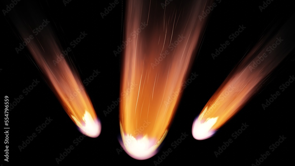 Wall mural fall comet from space, fiery tail falling meteorite. entry of an asteroid comet into the earth atmos