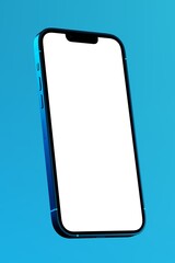 Smartphone with white glowing blank screen with neon lighting, mockup close-up view, copy space. 3d render