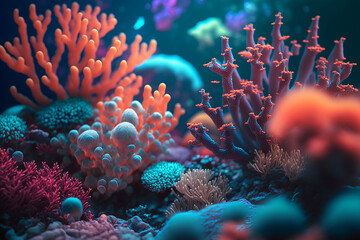Naklejka na ściany i meble Beautiful Corals colorful, Close up view of coral reef, Wallpaper graphic design background