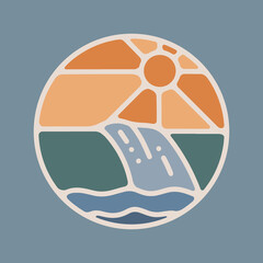 Waterfall and summer graphic illustration vector art t-shirt design