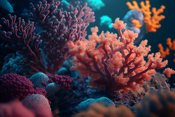 Beautiful Corals colorful, Close up view of coral reef, Wallpaper graphic design  background