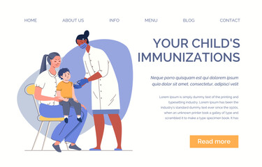 Vaccination of children for herd immunity and protection against coronavirus. Nurse administers vaccine to baby. Vector characters flat cartoon illustration. Web template, landing page, website.