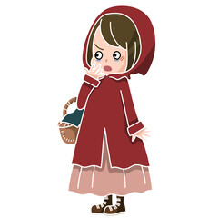 びっくりしている赤ずきんみたいな女の子