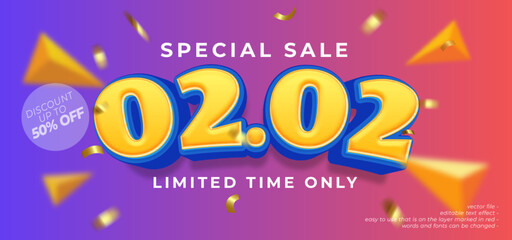 02.02 special sale shopping day banner with 3D style editable text effect