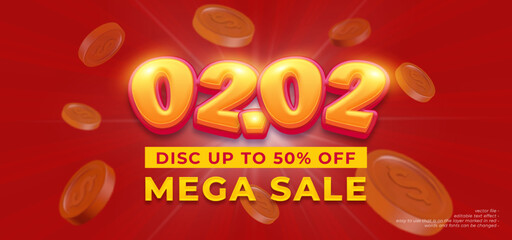 3d style editable number 02.02 mega sale with red background