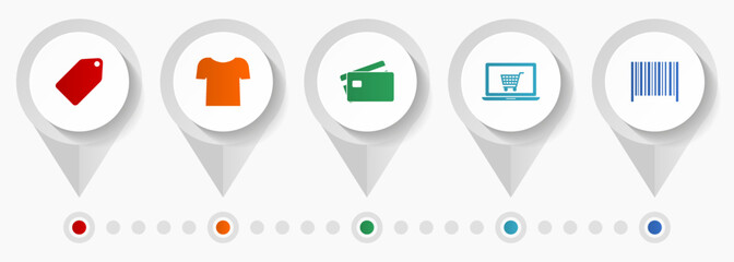 Shop and trade vector icons, shopping flat design web pointers collection, business concept infographic template